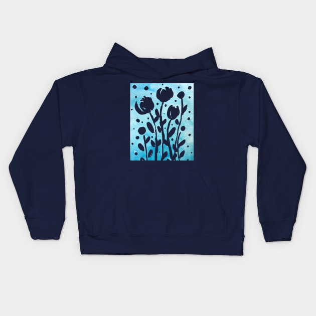 Whimsical watercolor flowers – blue Kids Hoodie by wackapacka